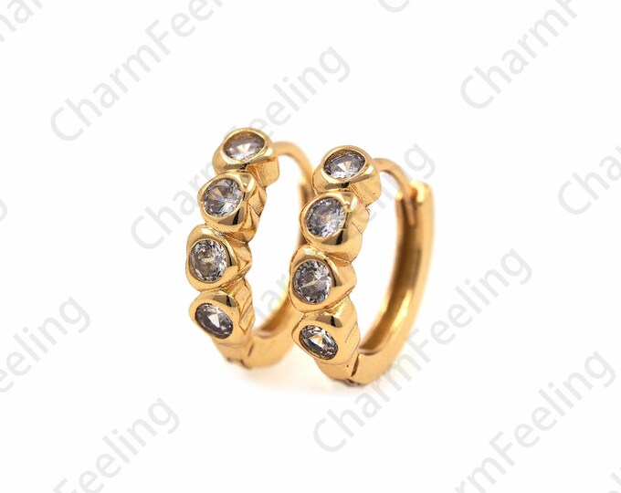 18K Gold Filled Earrings, Simple And Fashionable Earrings, Micro-Pave Cubic Zirconia Gold Earrings, A Gift For Her, 15x16.5x4mm