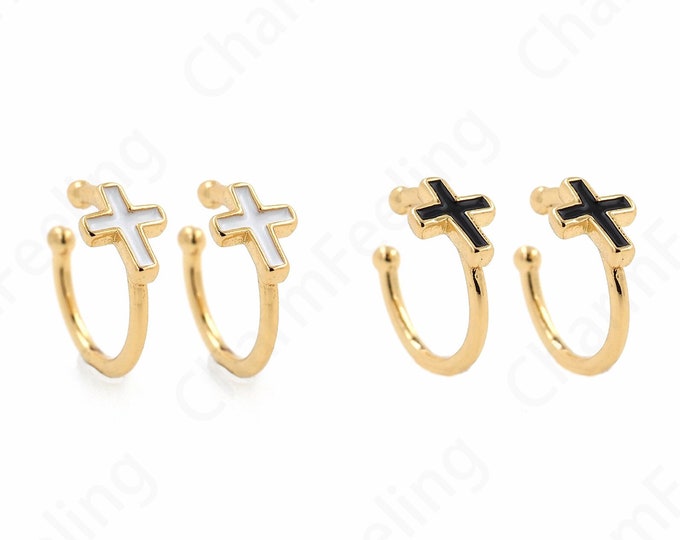 18K Gold Filled Enamel Cross Earrings,Brass Gold-Plated Earrings,Eeligious Earrings,Religious Charm,12x11.3x5.4mm