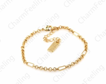 European Style Bracelet, Square Pin Bracelet, 18K Gold Filled Paper Clip Bracelet, Suitable For Sending Lovers 17CM