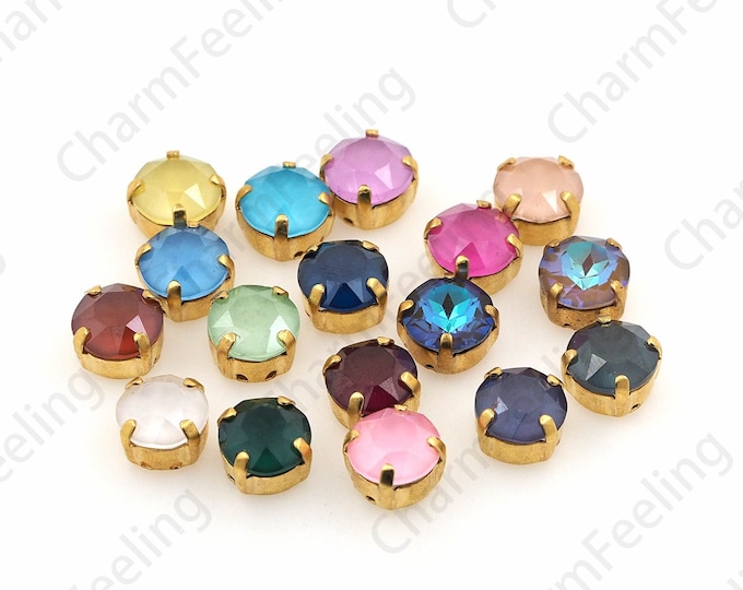 10pcs Round Sewing Gem Flower Crystal, Sewing Rhinestones, Flat Back Crystal Rhinestones With Golden Claws, Crystal Glass Beads 10mm