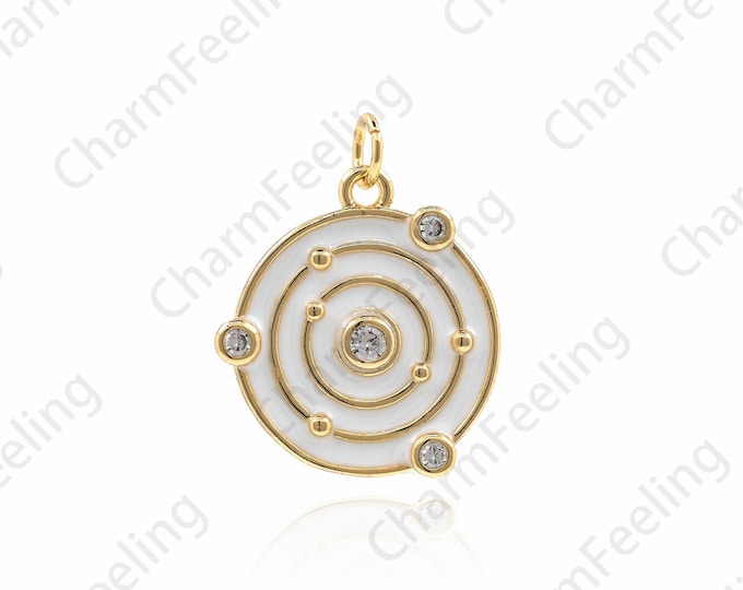 18K Gold Filled Galaxy Necklace, Enamel Galaxy Pendant, Enamel Astronomical Charm, Micropavé CZ Solar System Charm 19x15x1.5mm