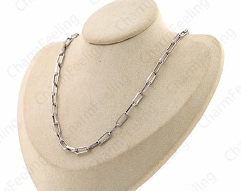 Vintage Necklace, Antique Silver Chain Necklace, S925 Silver Necklace, Fashion Necklace, Rectangular Chain Necklace, Paper Clip Necklace