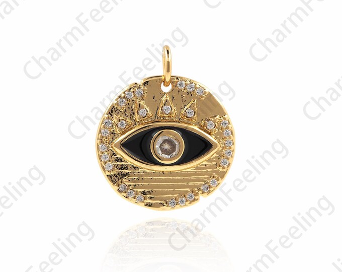 18K Gold Filled Eye Pendant, Eye Necklace, Eye Charm, Micropavé CZ Eye Pendant, DIY Jewelry Accessories 20x17x2.3mm