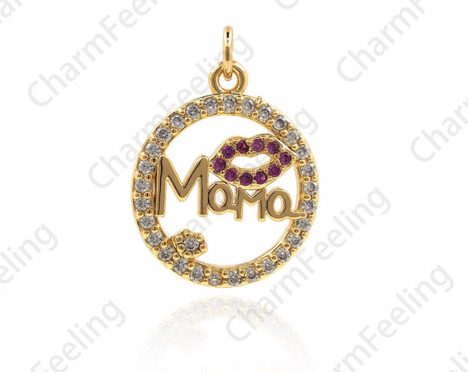 18K Gold Filled Text Necklace, MQMQ Pendant,Lip Necklace, Hollow Round Jewelry, DIY Jewelry Necklace 20x14x2.5mm