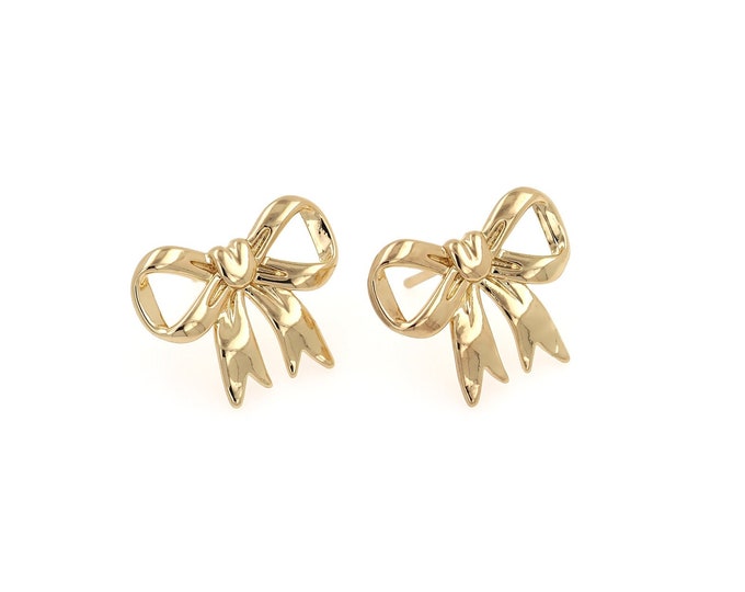 18K Gold Filled Bow Earrings,Dainty Exquisite Earrings, Bow Hoops,A Gift For Her, 18x22x1.5mm