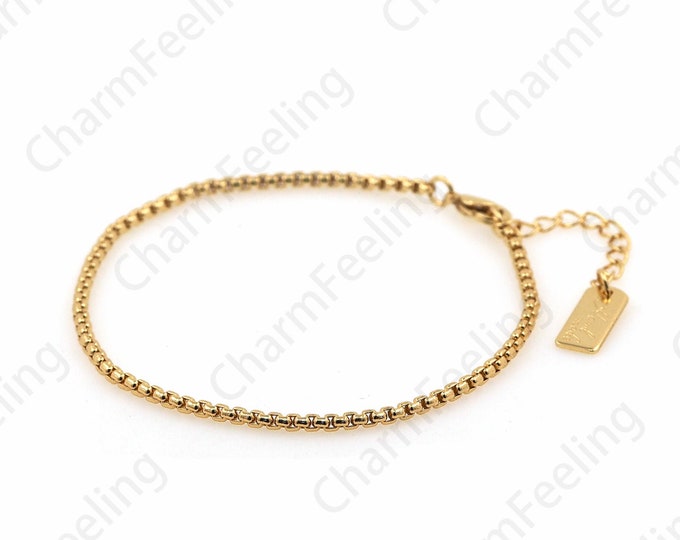 Box Bracelet Men's Bracelet 18K Gold Filled Bracelet Box Chain Bracelet Link Gold Bracelet 17CM