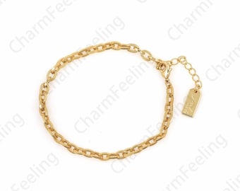 18K Gold Filled Chain Bracelet Paper Clip Bracelet Men's Tag Bracelet Gold European Bracelet Lucky Bracelet 17CM