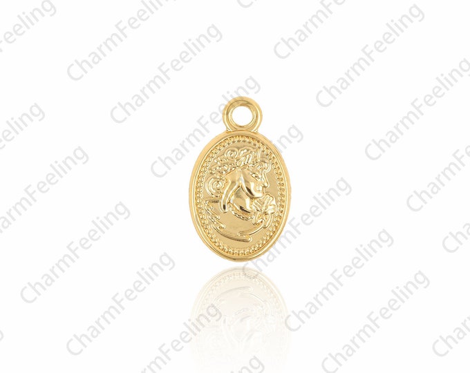 Greek coin pendant，Oval coin pendant，Round Flat Coins Findings, Gold Plated Findings 19.5x9.4x1.6mm 1pcs