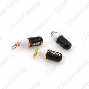 Enamel Black Mini Pill Pendant, Happy Pill Necklace, Enamel Pill, Pill Charm, DIY Jewelry Making Accessories 20x6x6mm 1pcs