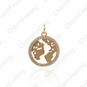 Weltkarte Anhänger, Globe Traveler Halskette, CZ-Anhänger, Reisende Charme, Weltkarte Charme, DIY Schmuck machen Zubehör 22,5x17x2mm 1pcs