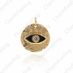 18K Gold Filled Eye Pendant, Eye Necklace, Eye Charm, Micropavé CZ Eye Pendant, DIY Jewelry Accessories 20x17x2.3mm