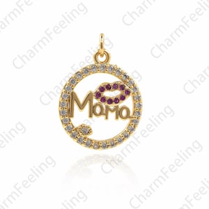 18K Gold Filled Text Necklace, MQMQ Pendant,Lip Necklace, Hollow Round Jewelry, DIY Jewelry Necklace 20x14x2.5mm