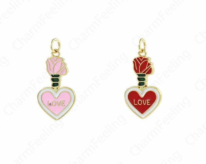 Enamel Heart-Shaped Pendant, Heart-Shaped Necklace, Enamel Heart Charm,Rose Charms DIY Jewelry Making Accessories 26.5x12.8x2mm