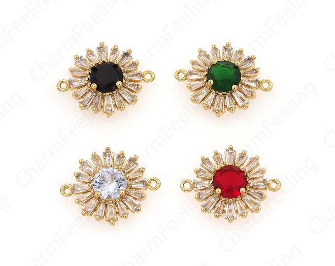 Gold Sun Connector, Circular Connector, 18K Gold Filled Sun Connector, Micro Pave CZ Sun Charm, DIY Jewelry Supplies, 23.3x18.7x7mm