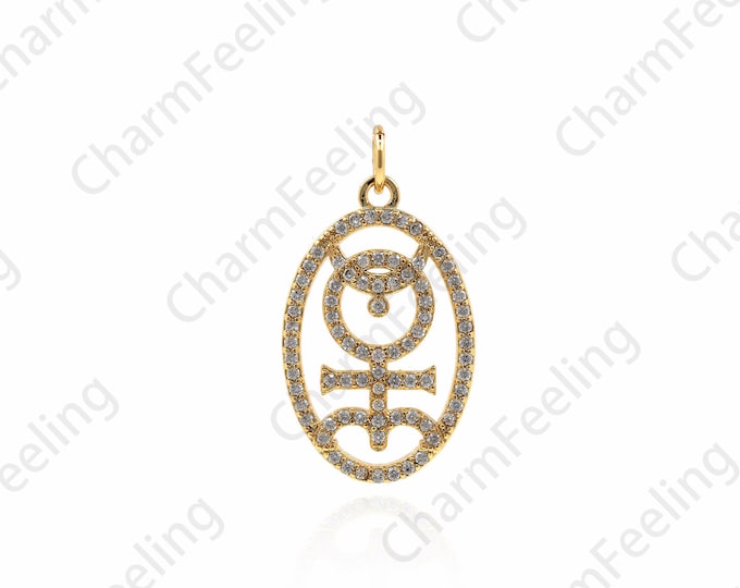 Monas Hieroglyph Necklace,Micropavé CZ Character Pendant,Character Charm,Monas Hieroglyph Charm,DIY Jewelry Making Accessories 26x14x2mm