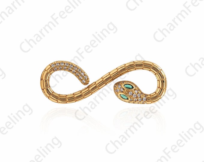 Micro-Pave Snake Connector, Reptile, Snake Charm, Snake Pendant, Snake Jewelry, DIY Jewelry Making Accessories 12.8x37x4mm 1pcs