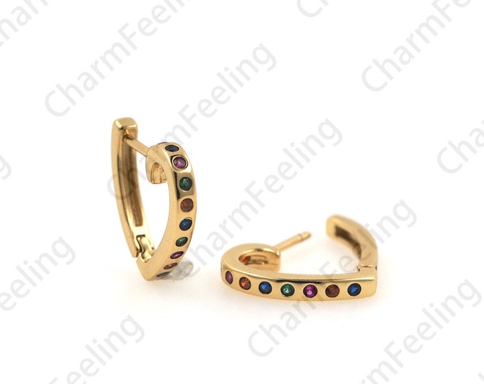 18K Gold Filled Heart Earrings Simple Heart Earrings Micropavé Cubic Zirconia Gold Earrings Gift for her 15.5x16x2.5mm 1 pair