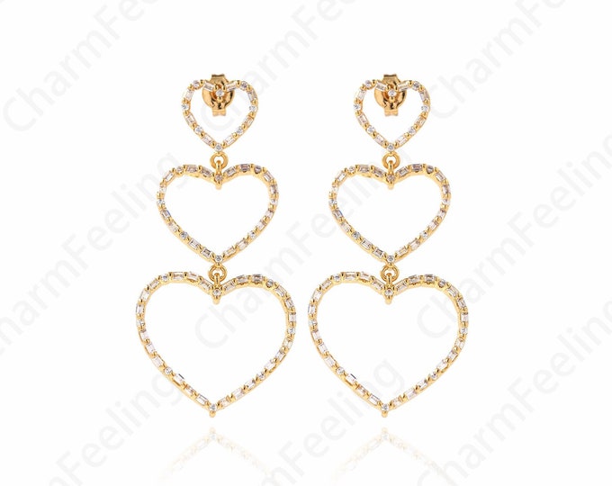 Micropavé CZ Love Earrings, Hoop, 18K Gold Filled Heart Earrings, DIY Jewelry Accessories 47.5x22x2mm