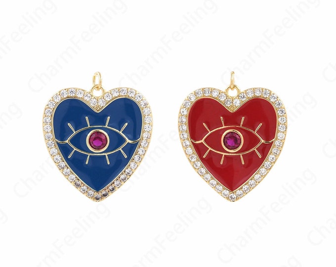 Enamel Heart-Shaped Pendant, Heart-Shaped Enamel Eye Pendant, Single Eye Charm, DIY Jewelry Making Accessories 33x29x3.5mm