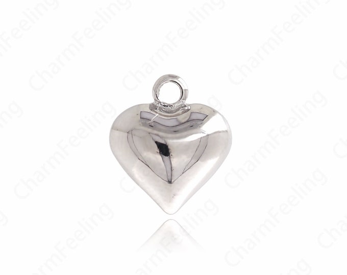 5 pcs Silver Filled Heart Charm, Puffed Heart Pendant,Dainty Love Necklace,Love Charm, DIY Jewelry Accessories, 13.7x12x7mm