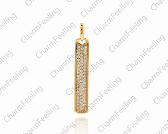 Micropavé CZ Rectangular Necklace, 18K Gold Filled Bar Pendant, Bar Necklace, Rectangular Pendant, DIY Jewelry Accessories, 37x6x1.5mm