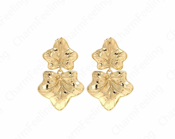 Boho Earrings,18K Gold Filled Branch Earrings,Gold Earrings Jewelry,Gold Leaf Earrings,Suitable For Anniversary Gifts 51x31.5x3mm