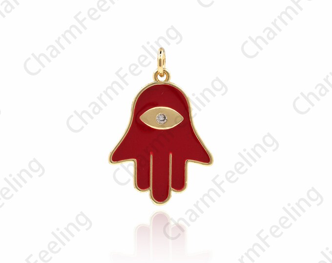 Micropavé Palm Eye Gold Pendant, Magic Eye Necklace,Eye Charm, Palm Charm, Lucky Eye Pendant, DIY Jewelry Accessories, 27x18x2mm