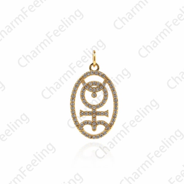 Monas Hieroglyph Necklace,Micropavé CZ Character Pendant,Character Charm,Monas Hieroglyph Charm,DIY Jewelry Making Accessories 26x14x2mm