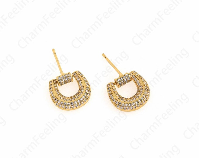 18K Gold Filled Party Earrings,Micropavé CZ Gold Earrings,Oval Earrings,Round Earrings,Dainty Earrings,DIY Jewelry Supplies 14x13.5x4mm