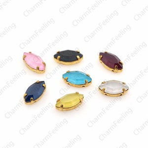 10pcs, Crystal AB, Gold Leaf Rhinestone Shape, Flat Back Glass Rhinestones With Gold Claws, DIY Costume Jewelry Accessories 6x12mm