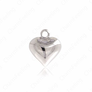 5 pcs Silver Filled Heart Charm, Puffed Heart Pendant,Dainty Love Necklace,Love Charm, DIY Jewelry Accessories, 13.7x12x7mm