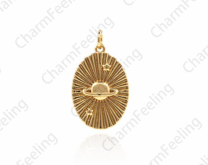 18K Gold Filled Oval Star Necklace, Oval Gold Coin Pendant, Star Charm, DIY Jewelry Making Accessories 26x15x3.5mm