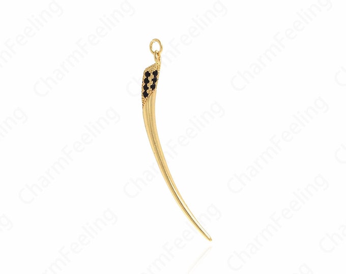 Fang Pendant, 18K Gold Filled Bar Charm, Tooth Charm, Fang Necklace, Micropavé CZ Fang Charm, DIY Jewelry Supplies, 60x5x5mm