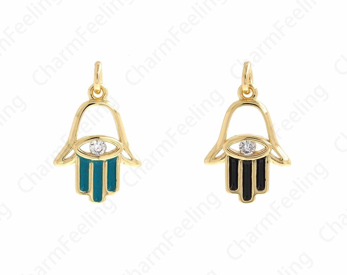 18K Gold Filled Hand-Eye Necklace,  Hamsa Pendant, Micropavé CZ Hamsa Necklace, Eye Pendant,DIY Jewelry Accessories, 17x10.5x2mm