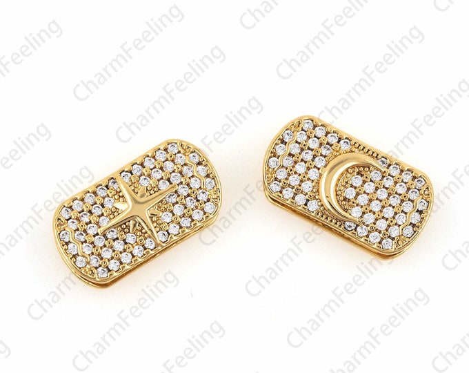 Rectangular gasket,moon north star beads,moon star charms,CZ Spacer Charms for DIY jewelry making 17.5 ×9× 5.5mm  1pcs