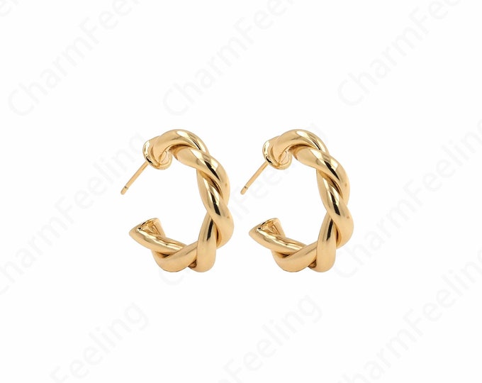 18K Gold Filled Round Twist Earrings, Gold Earrings, Earring Charm,Twist Earrings, Hollow Earrings, Gift for Her,26x26x4mm