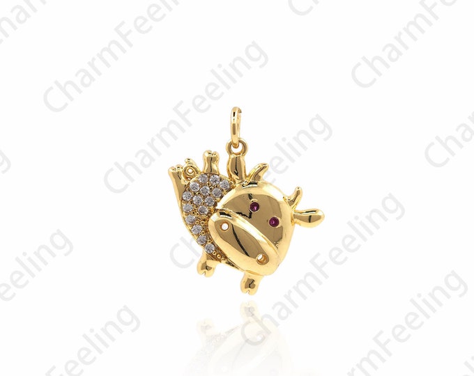 Golden Bull Pendant, Micro-pave Bull Necklace, CZ Animal Charm, Bull Charm, DIY Jewelry Making Accessories 17.6x15.5x3.3mm 1pcs