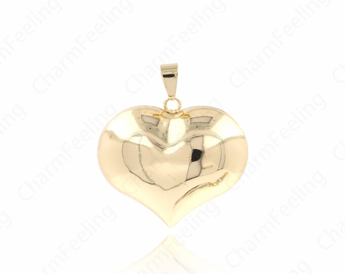 Puffed Heart Pendant,Dainty Love Necklace,18K Gold Filled Heart Charm, Love Charm, DIY Jewelry Accessories, 46.5x43.5x19mm
