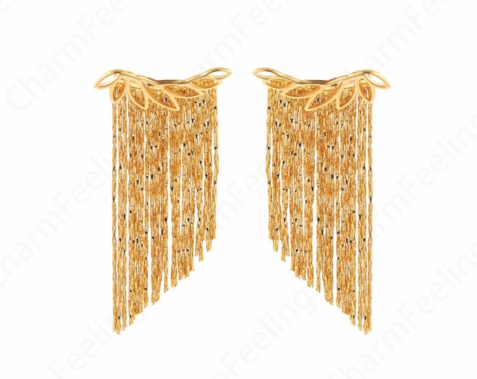 18K Gold Filled Chain Earrings, Micropavé CZ Fringe Earrings, Boho Earrings, Tassel Earrings,Bar Earrings,Drop Earrings,24x44x3mm