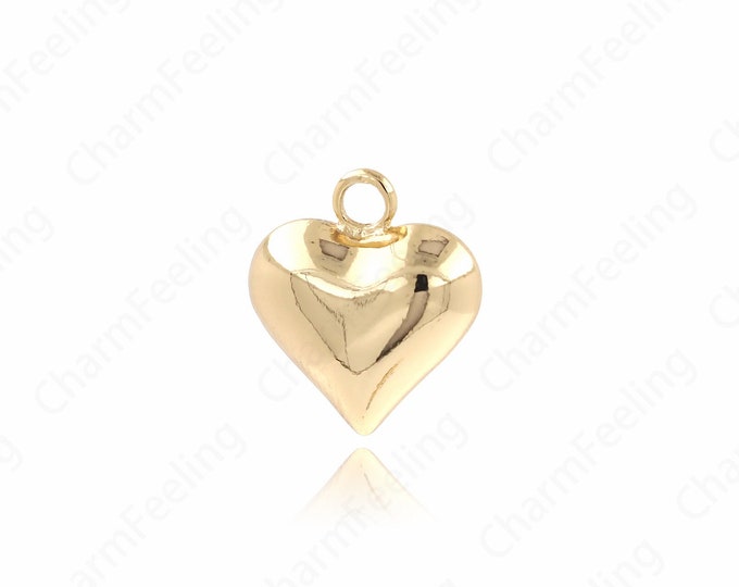 Puffed Heart Pendant,Dainty Love Necklace,18K Gold Filled Heart Charm, Love Charm, DIY Jewelry Accessories, 16.7x15x7mm