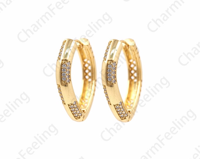 18K Gold Filled Micro-Pave Large Geometric Earrings, Minimalist Earrings, Geometric Hoop Earrings, Thick Hoop Earring 30x26.5x5.5mm 1pair