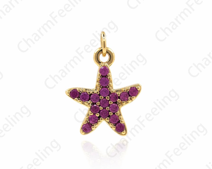 18K Gold Filled Starfish Pendant, Star Charm, Star Pendant, Micro-Pave Star Necklace, CZ Star Charm 16x12x3mm 1pcs