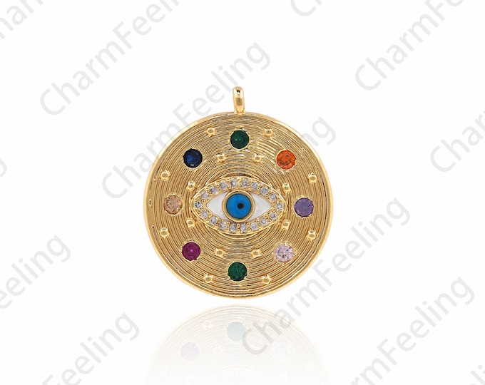 Medallion Pendant, Eye Medallion Pendant, Eye Charm,ProtectiOn Eye Charm Coin Medallion Pendant 22.5x20x3mm 1pcs