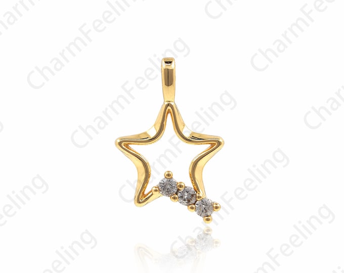18K Gold Filled Star Pendant, Hollow Star Necklace, CZ Star Charm, Star Charm, DIY Jewelry Making Accessories 18x11x2.5mm 1pcs