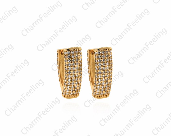 1 Pair, Micropavé CZ Triangle Earrings, 18K Gold Filled Geometric Earrings, Simple Earrings, CZ Charm, Thick Earrings, 19.5x11x6.5mm