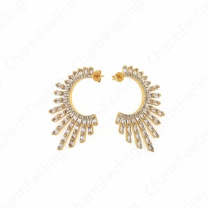 1 paar, vleugels oorbellen, micropavé CZ halve maan oorbellen, 18K goud gevulde maan oorbellen, zirkoon oorbellen, een cadeau voor haar, 36x24x2.5mm
