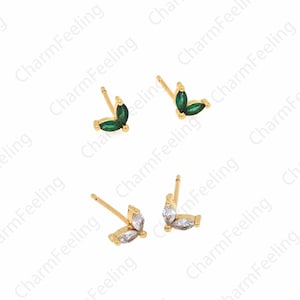 18K Gold Filling Grass Earrings,Plant Charm,Micropavé CZ Clover Earrings, Pierced Earrings, Plant Earrings,Exquisite Earrings,6.3x4.2x4.7mm