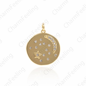 18K Gold Filled Micro-Pave Star And Moon Pendant, Star Pendant, Moon Pendant, Universe Charm, Star Charm, Moon Charm 25x20x2mm 1pcs