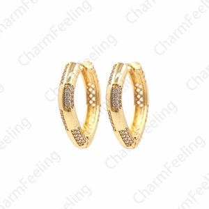18K Gold Filled Micro-Pave Large Geometric Earrings, Minimalist Earrings, Geometric Hoop Earrings, Thick Hoop Earring 30x26.5x5.5mm 1pair