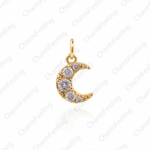 CZ Pave Half Moon Pendant，Gold Moon Charms，gold crescent moon Necklace 12.5 ×7x2mm  1pcs